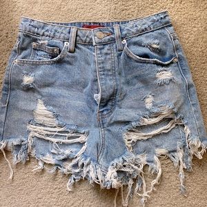 Signature 8 Ripped Denim Blue Jean Shorts